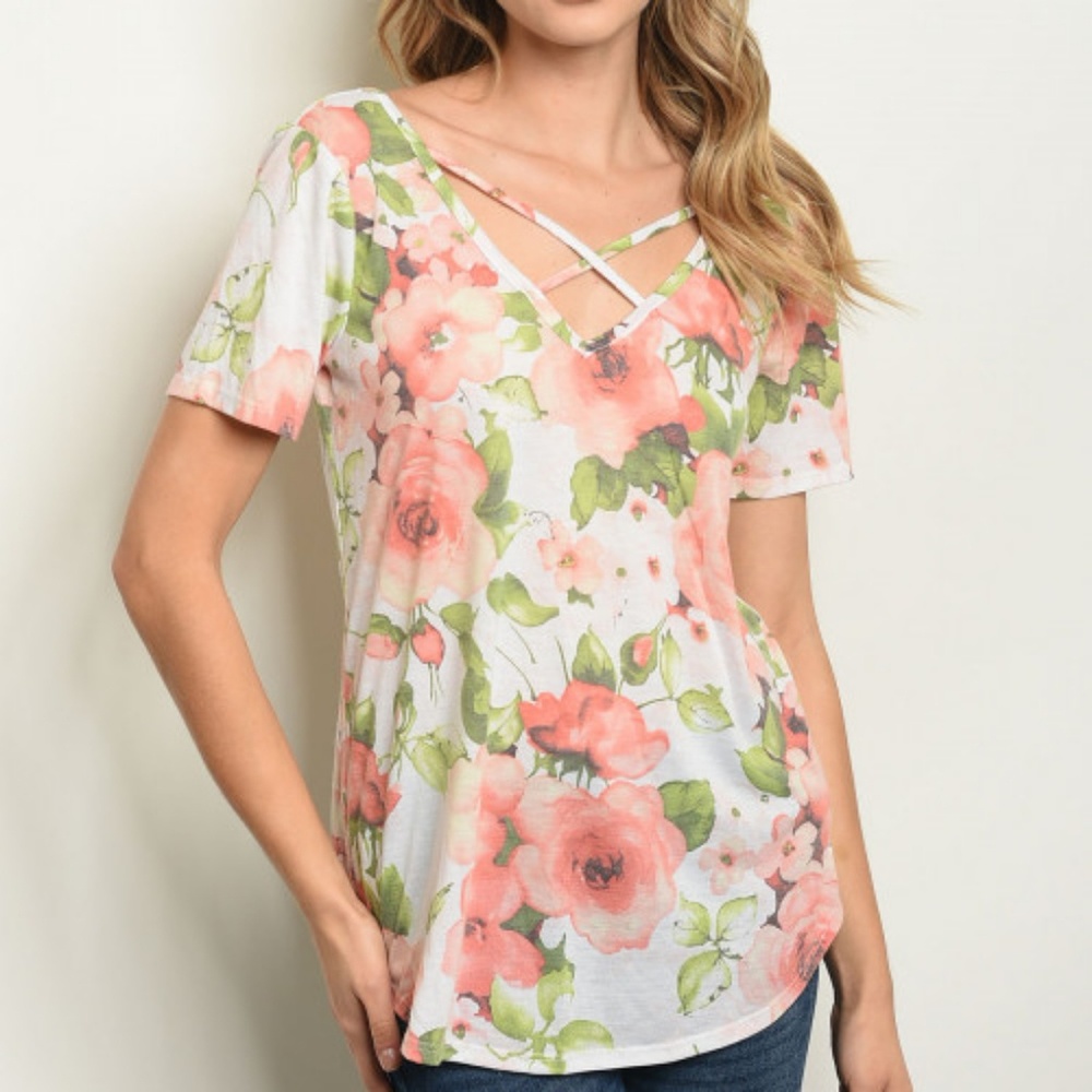 New Junior's Boutique White floral criss cross top